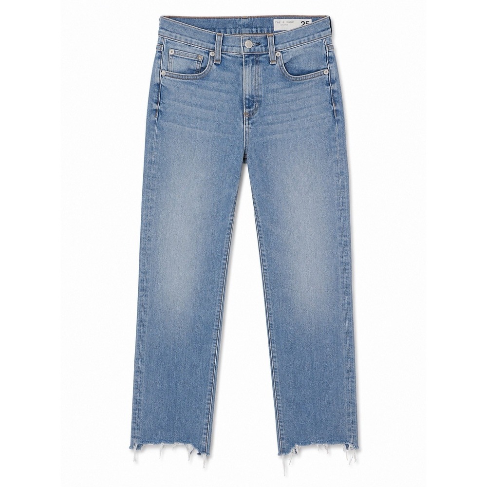Rag & Bone LE VEE Jeans 25 High Rise Straight Leg Raw Hem Blue Denim